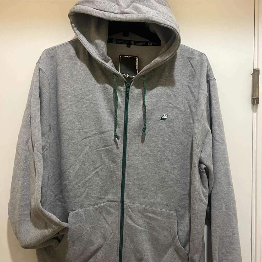 Men's Zip up Gray Color Hoodie - Gray Hoodie with Green Zip up Hoodie - New
